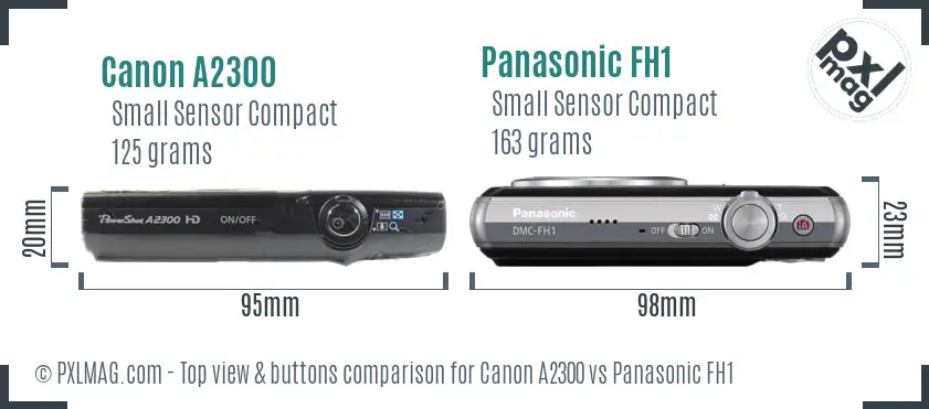 Canon A2300 vs Panasonic FH1 top view buttons comparison