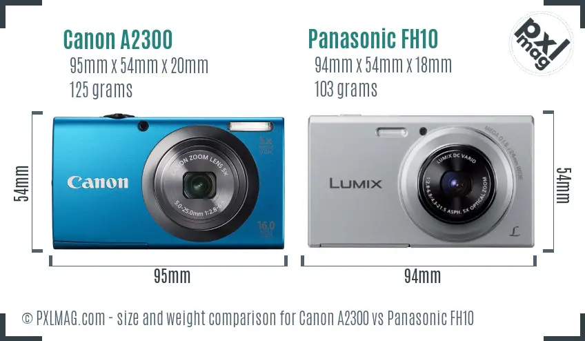 Canon A2300 vs Panasonic FH10 size comparison