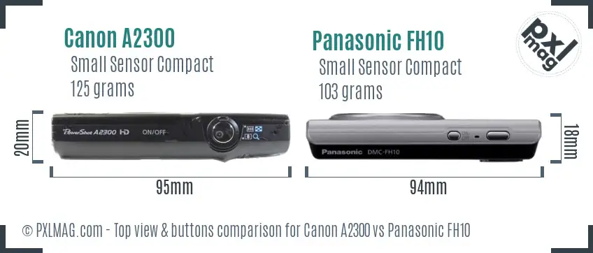 Canon A2300 vs Panasonic FH10 top view buttons comparison