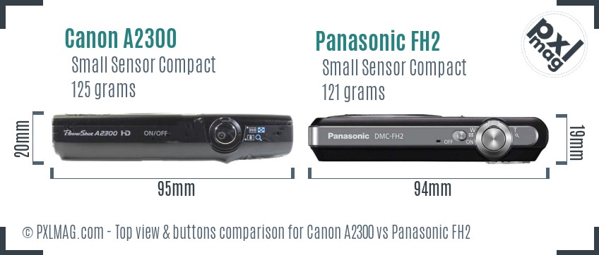 Canon A2300 vs Panasonic FH2 top view buttons comparison