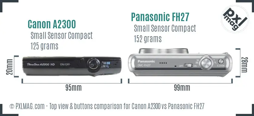 Canon A2300 vs Panasonic FH27 top view buttons comparison Canon A2300 vs Panasonic FH27 top view buttons comparison