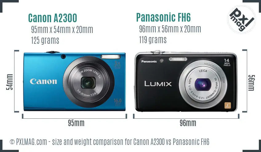 Canon A2300 vs Panasonic FH6 size comparison