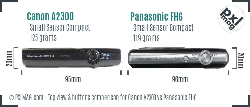 Canon A2300 vs Panasonic FH6 top view buttons comparison