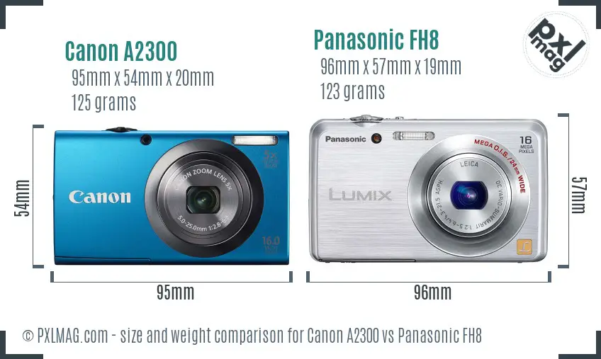 Canon A2300 vs Panasonic FH8 size comparison
