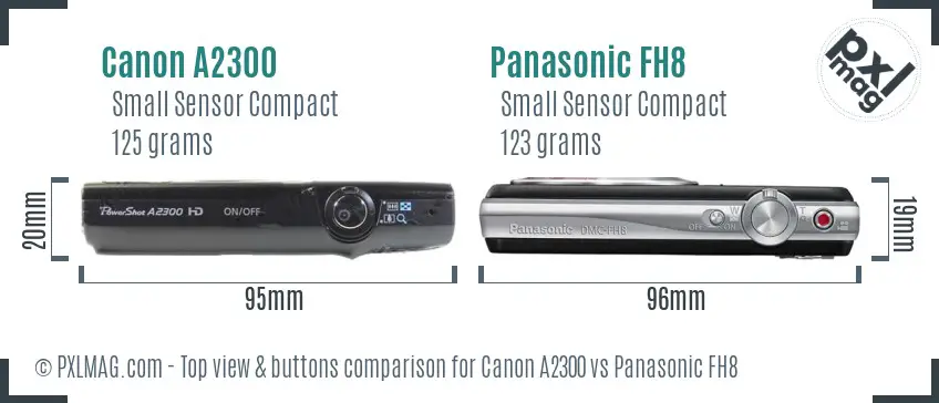 Canon A2300 vs Panasonic FH8 top view buttons comparison