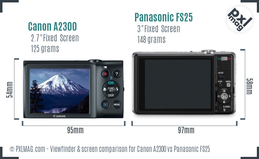 Canon A2300 vs Panasonic FS25 Screen and Viewfinder comparison