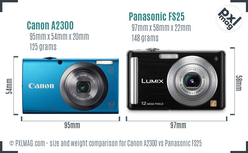Canon A2300 vs Panasonic FS25 size comparison