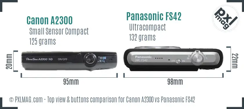 Canon A2300 vs Panasonic FS42 top view buttons comparison