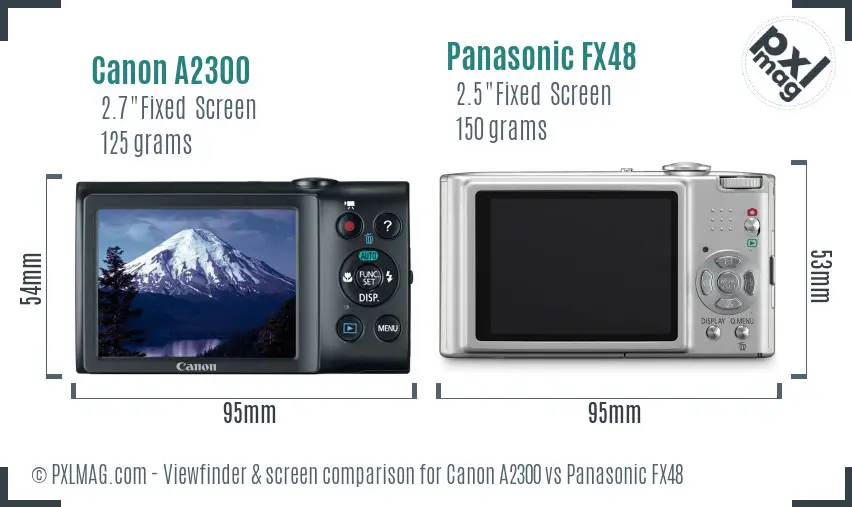 Canon A2300 vs Panasonic FX48 Screen and Viewfinder comparison