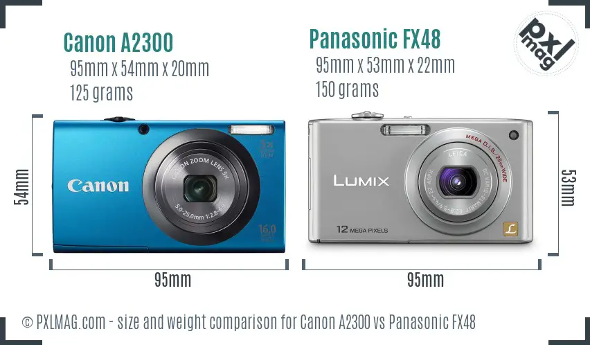 Canon A2300 vs Panasonic FX48 size comparison