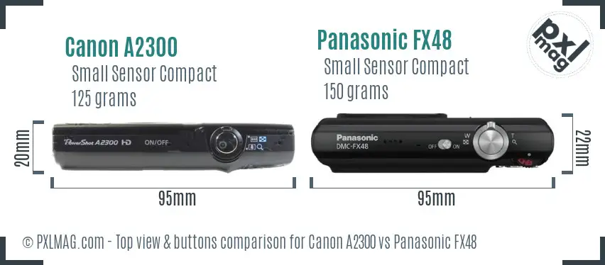 Canon A2300 vs Panasonic FX48 top view buttons comparison