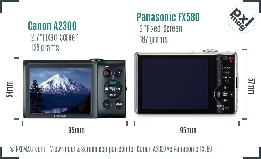 Canon A2300 vs Panasonic FX580 Screen and Viewfinder comparison