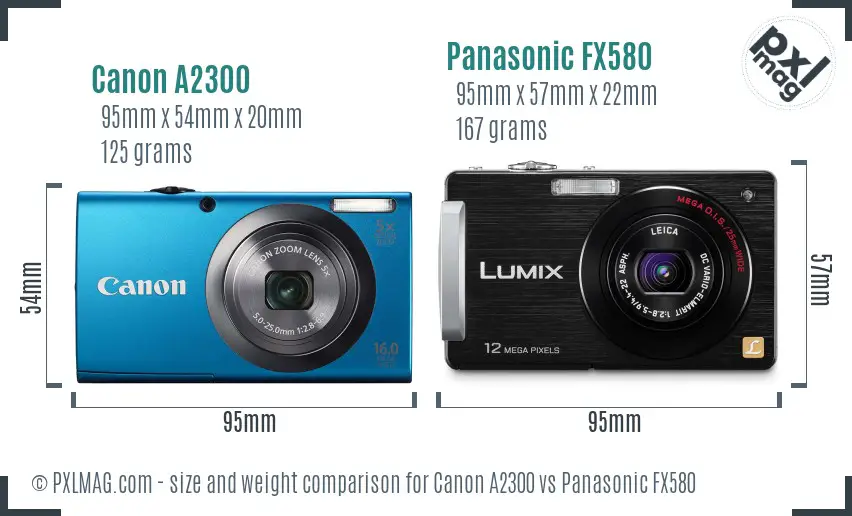 Canon A2300 vs Panasonic FX580 size comparison