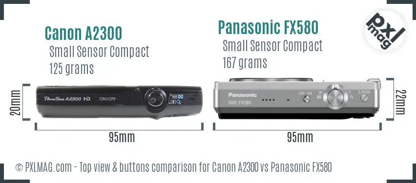 Canon A2300 vs Panasonic FX580 top view buttons comparison