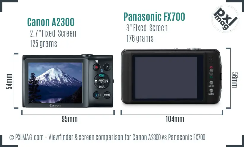 Canon A2300 vs Panasonic FX700 Screen and Viewfinder comparison