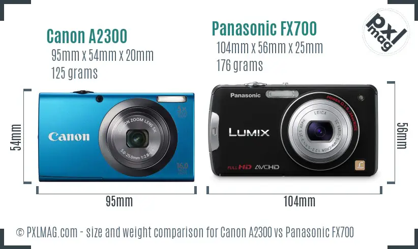 Canon A2300 vs Panasonic FX700 size comparison