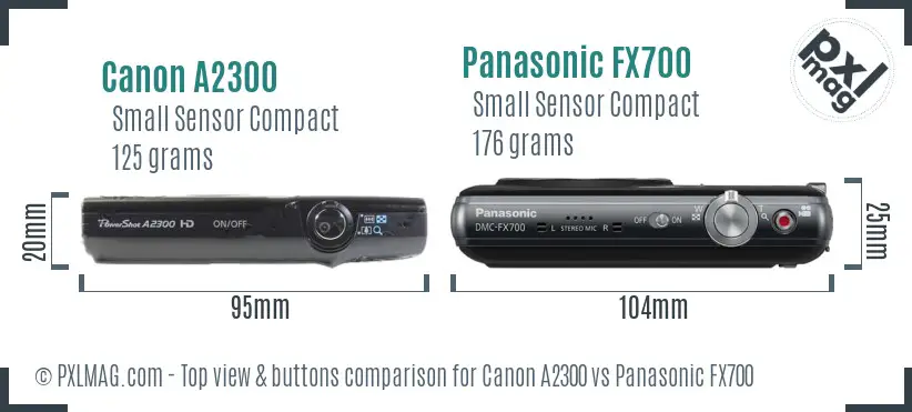 Canon A2300 vs Panasonic FX700 top view buttons comparison