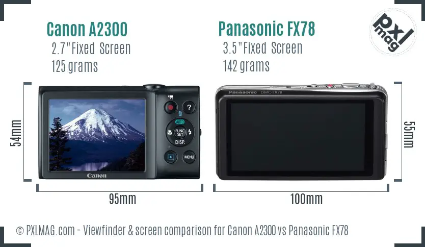 Canon A2300 vs Panasonic FX78 Screen and Viewfinder comparison