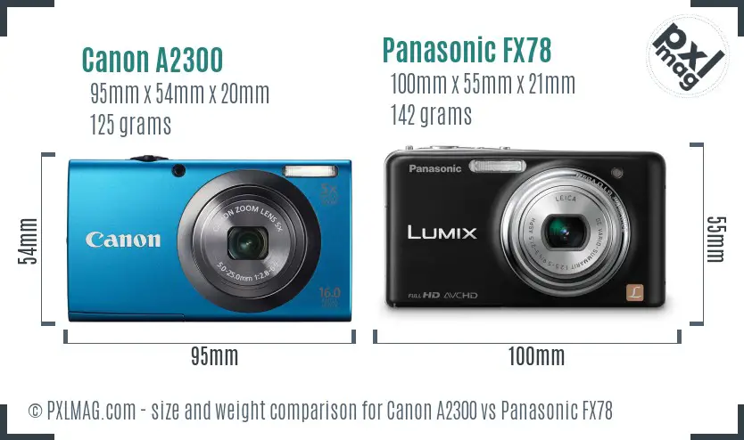 Canon A2300 vs Panasonic FX78 size comparison