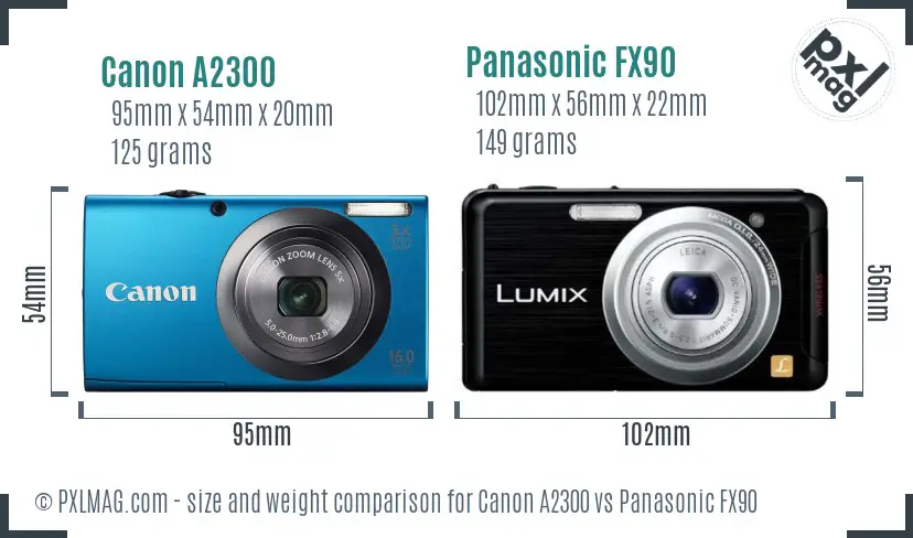 Canon A2300 vs Panasonic FX90 size comparison