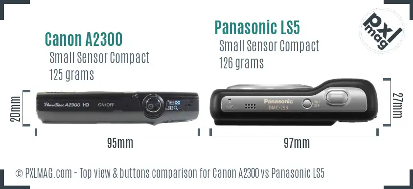 Canon A2300 vs Panasonic LS5 top view buttons comparison