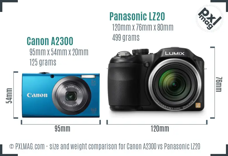 Canon A2300 vs Panasonic LZ20 size comparison