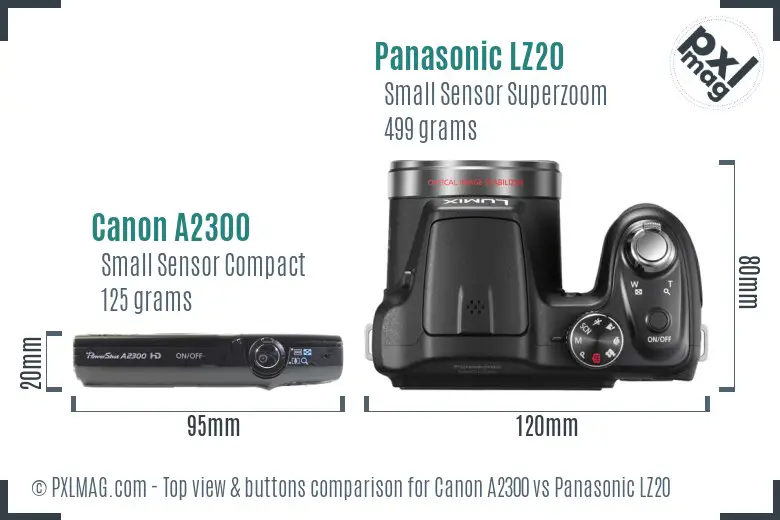 Canon A2300 vs Panasonic LZ20 top view buttons comparison