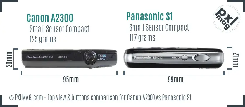Canon A2300 vs Panasonic S1 top view buttons comparison
