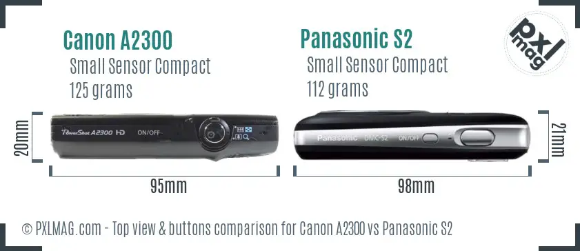 Canon A2300 vs Panasonic S2 top view buttons comparison