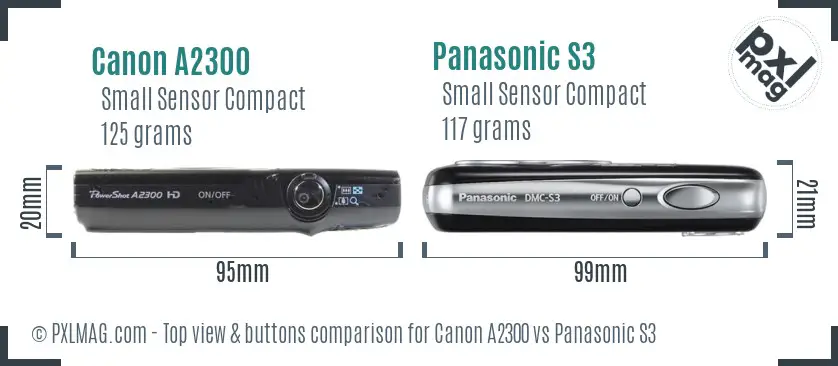 Canon A2300 vs Panasonic S3 top view buttons comparison
