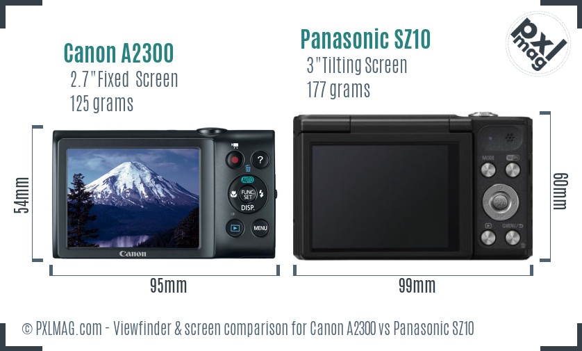 Canon A2300 vs Panasonic SZ10 Screen and Viewfinder comparison