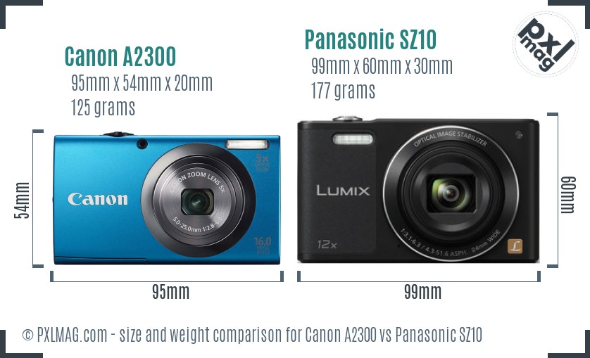 Canon A2300 vs Panasonic SZ10 size comparison Canon A2300 vs Panasonic SZ10 size comparison