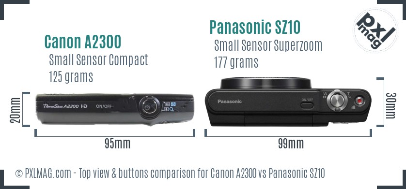 Canon A2300 vs Panasonic SZ10 top view buttons comparison
