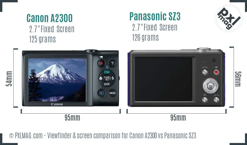 Canon A2300 vs Panasonic SZ3 Screen and Viewfinder comparison