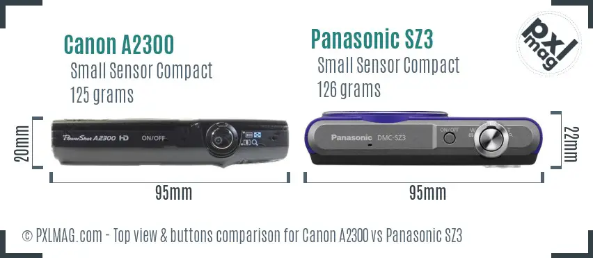 Canon A2300 vs Panasonic SZ3 top view buttons comparison