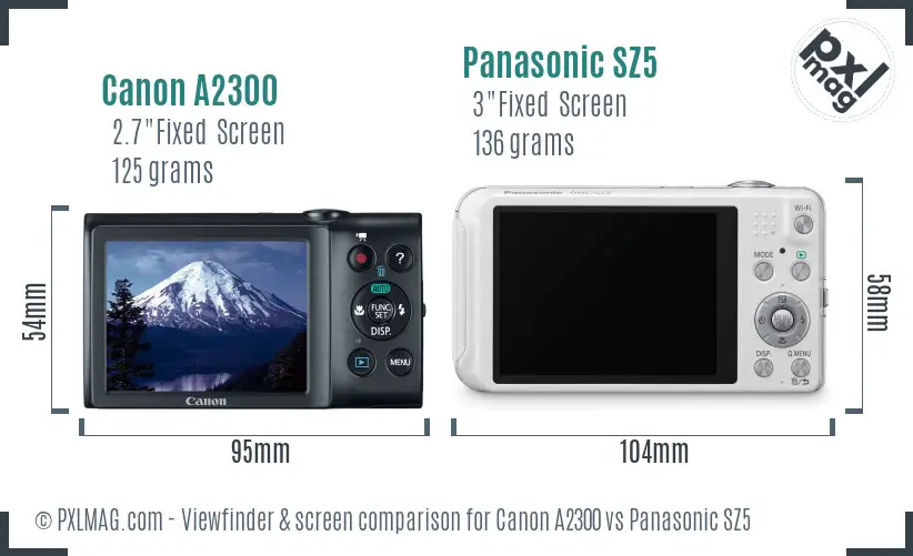 Canon A2300 vs Panasonic SZ5 Screen and Viewfinder comparison