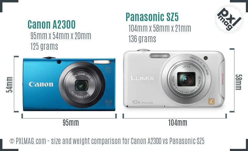Canon A2300 vs Panasonic SZ5 size comparison