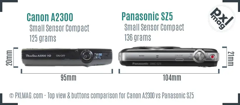 Canon A2300 vs Panasonic SZ5 top view buttons comparison