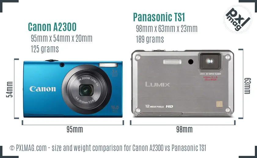 Canon A2300 vs Panasonic TS1 size comparison
