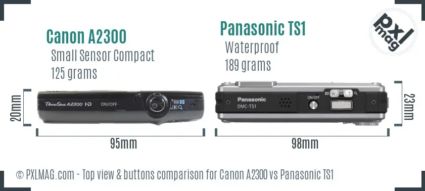 Canon A2300 vs Panasonic TS1 top view buttons comparison