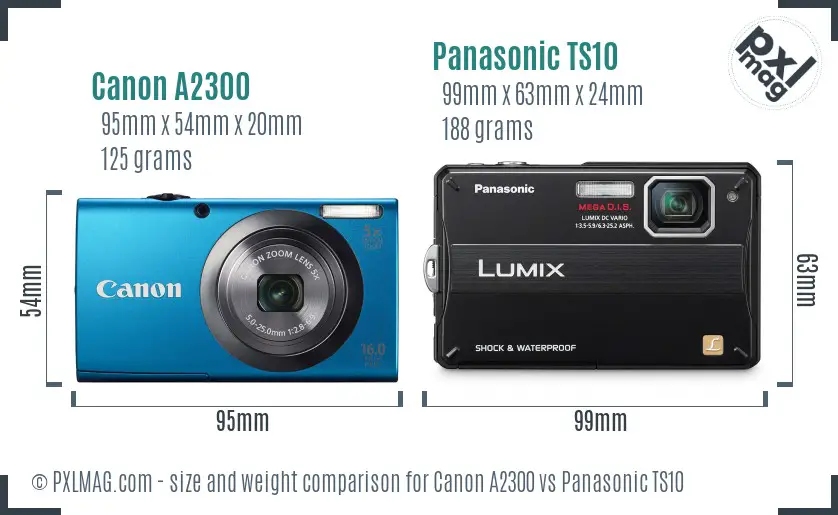 Canon A2300 vs Panasonic TS10 size comparison