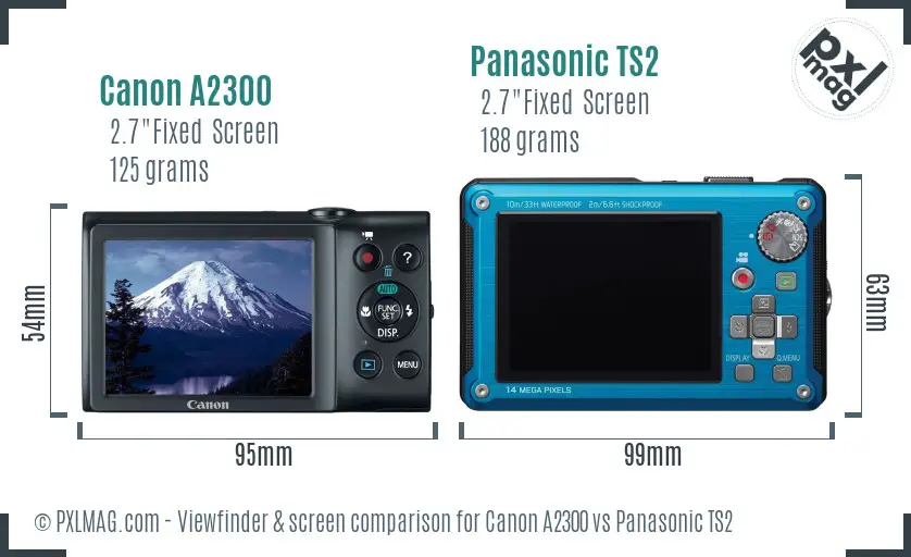 Canon A2300 vs Panasonic TS2 Screen and Viewfinder comparison