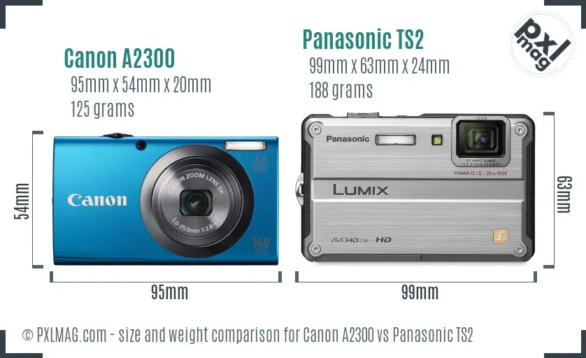 Canon A2300 vs Panasonic TS2 size comparison