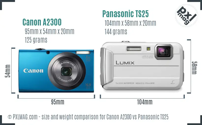Canon A2300 vs Panasonic TS25 size comparison