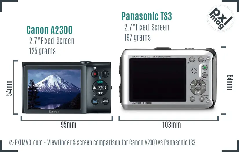 Canon A2300 vs Panasonic TS3 Screen and Viewfinder comparison