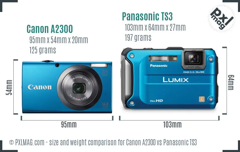Canon A2300 vs Panasonic TS3 size comparison