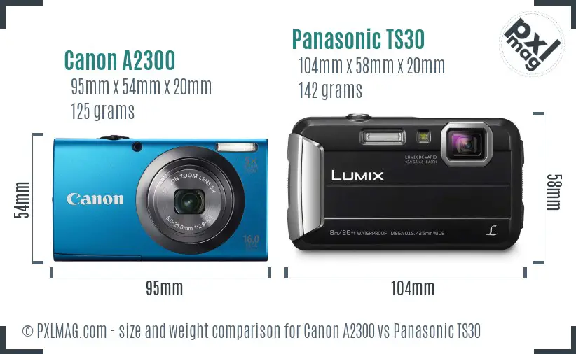 Canon A2300 vs Panasonic TS30 size comparison