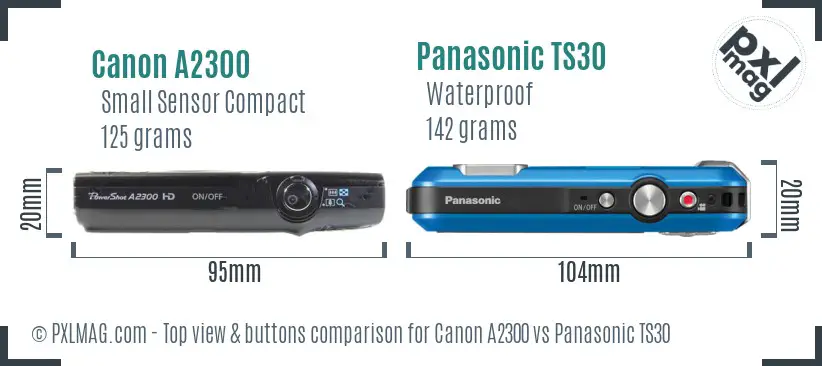 Canon A2300 vs Panasonic TS30 top view buttons comparison