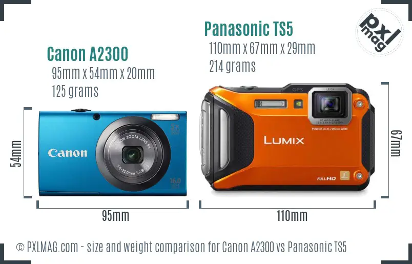 Canon A2300 vs Panasonic TS5 size comparison