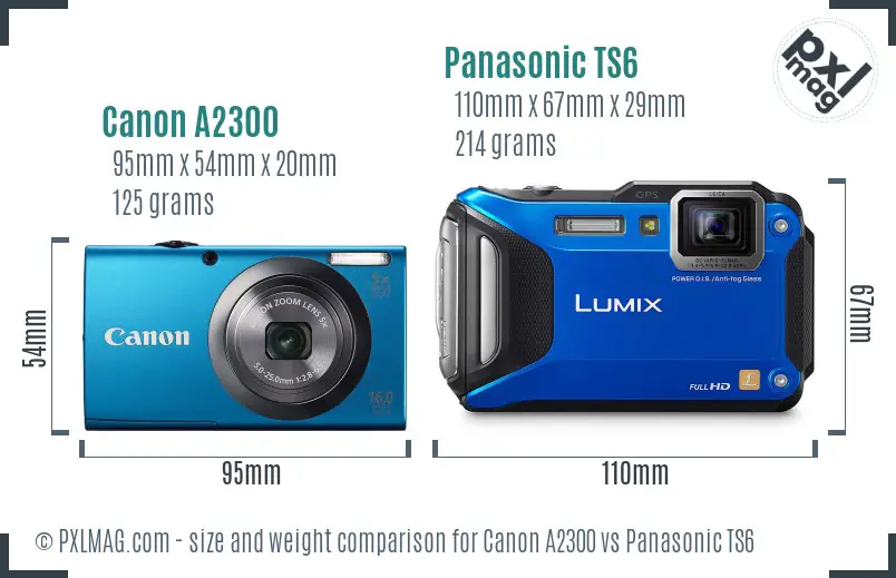 Canon A2300 vs Panasonic TS6 size comparison